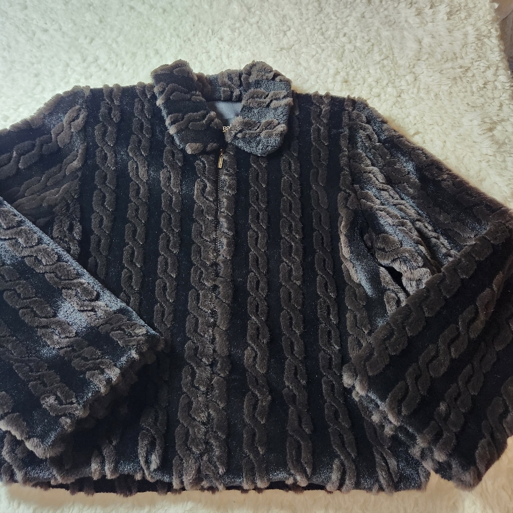 NWOT Not Fur Real By Duffel Faux Fur Jacket Sz S Black/Brown Made in USA